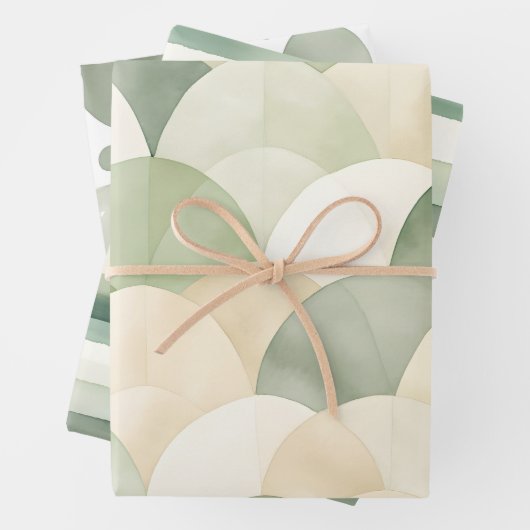 Boho Sage Green Beige Wasserfarbe Abstrakt Geschenkpapier Set (Beispiel)