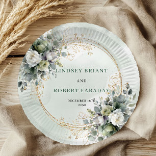 Boho Sage Green Benutzerdefinierter Name Grünzeug Pappteller