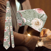 Boho Sage Green Blush Creme Floral Krawatte