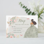 Boho Sage Green Blush Pink Quinceañera RSVP Karte (Stehend Vorderseite)