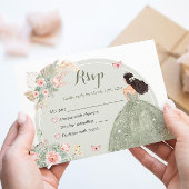 Boho Sage Green Blush Pink Quinceañera RSVP Karte