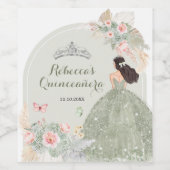 Boho Sage Green Blush Pink Quinceañera Weinetikett (Einzelnes Label)