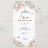 Boho Sage Green Blush Pink Royal Quinceañera Menükarte (Vorne/Hinten)
