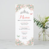 Boho Sage Green Blush Pink Royal Quinceañera Menükarte (Stehend Vorderseite)