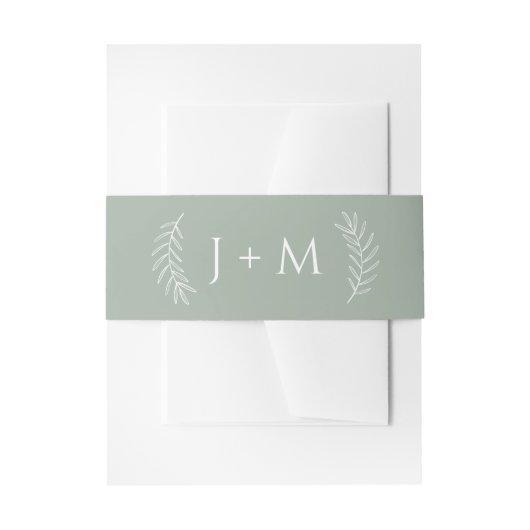 Boho Sage Green Botanic Monogram Einladungsbanderole (Vorderseite Beispiel)