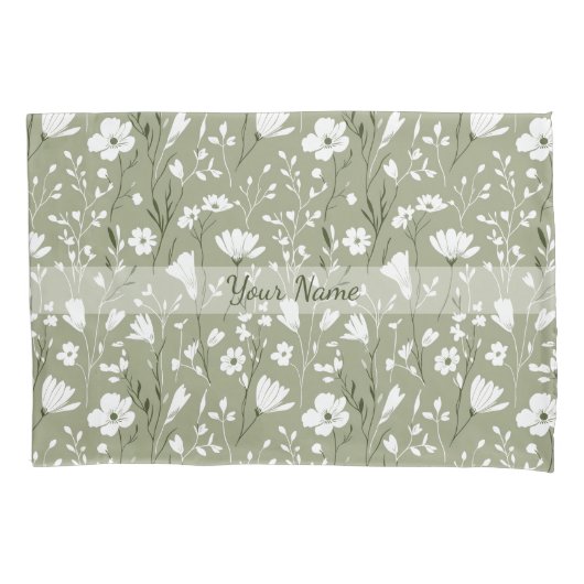 Boho Sage Green Botanical Personalized Floral  Kissenbezug (Vorderseite)