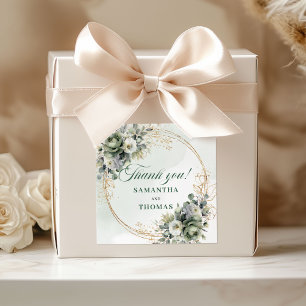 Boho Sage Green Dankeschön-Geschenkbox-Aufkleber Quadratischer Aufkleber