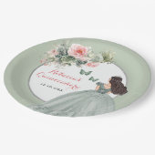 Boho Sage Green Dress Prinzessin Girl Sweet 16 Año Pappteller (Schrägansicht)