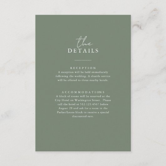 Boho Sage Green | Einfache Angaben für Hochzeitsgä Begleitkarte (Vorderseite)
