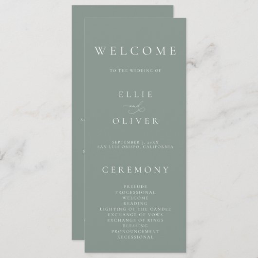 Boho Sage Green Elegante Minimalistische Hochzeit Programm (Vorne/Hinten)