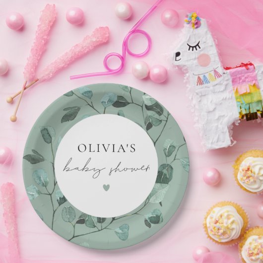 Boho Sage Green Eucalyptus Baby Dusche Pappteller (Party)