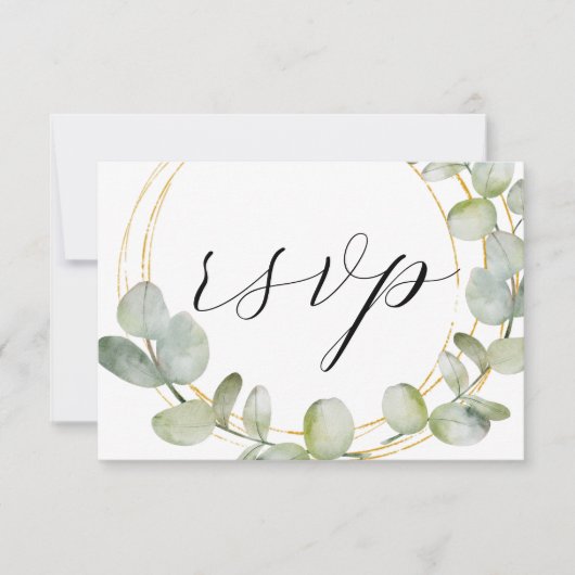 Boho Sage Green Eucalyptus & Gold Wedding RSVP (Vorderseite)