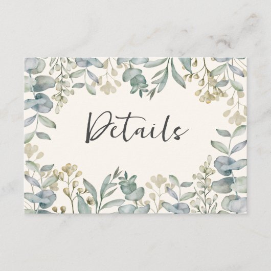 Boho Sage Green Eucalyptus QR Code Hochzeitdetails Begleitkarte (Vorderseite)