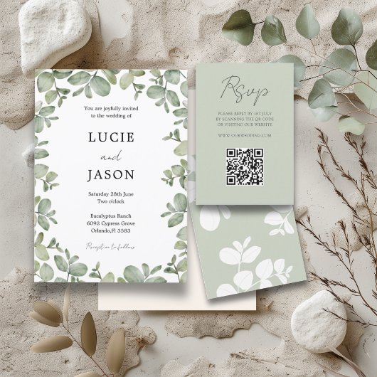 Boho Sage Green Eucalyptus Watercolor Wedding Einladung