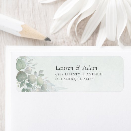 Boho Sage Green Eucalyptus Wedding Address Label (Insitu)