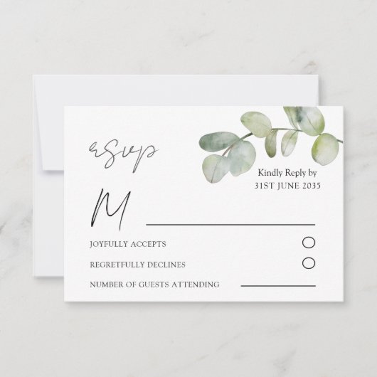 Boho Sage Green Eucalyptus Wedding RSVP (Vorderseite)