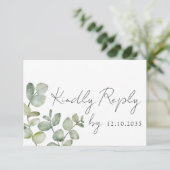 Boho Sage Green Eucalyptus Wedding RSVP Karte (Stehend Vorderseite)