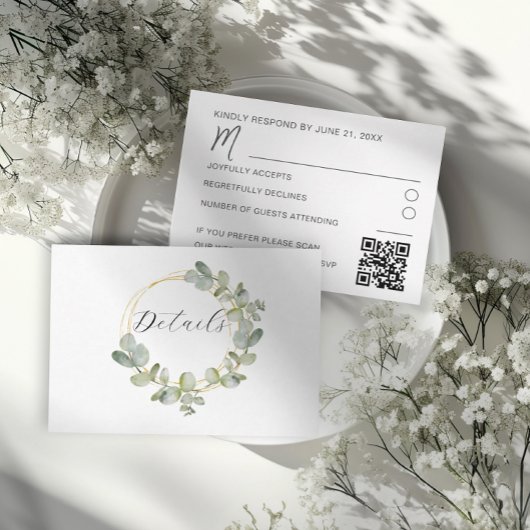 Boho Sage Green Eucalyptus Wreath Wedding Details Begleitkarte