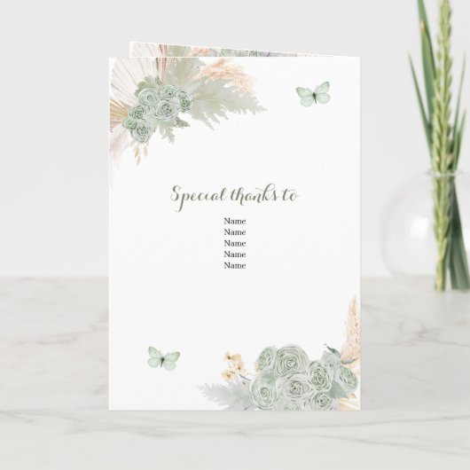 Boho Sage Green Floral 15 Años Programmvorlage Einladung (Rückseite)