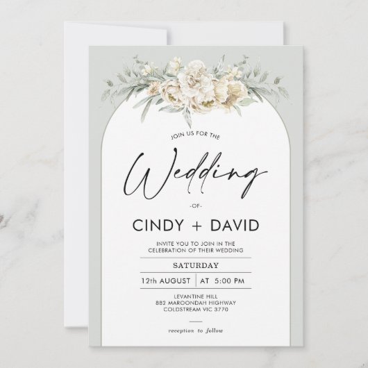 Boho Sage Green Floral Arch Wedding Einladung (Vorderseite)