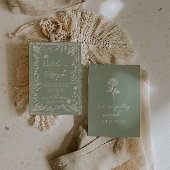 Boho Sage Green Floral Botanical Modern Wedding Einladung