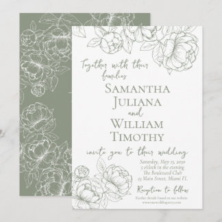 Boho Sage Green Floral Elegante Moderne Hochzeit Einladung