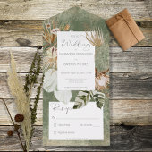 Boho Sage Green Floral Grass No Dinner All In One Einladung