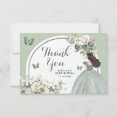 Boho Sage Green Floral Princess Quinceañera Dankeskarte (Vorderseite)