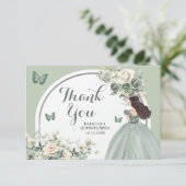 Boho Sage Green Floral Princess Quinceañera Dankeskarte (Stehend Vorderseite)