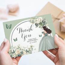 Boho Sage Green Floral Princess Quinceañera