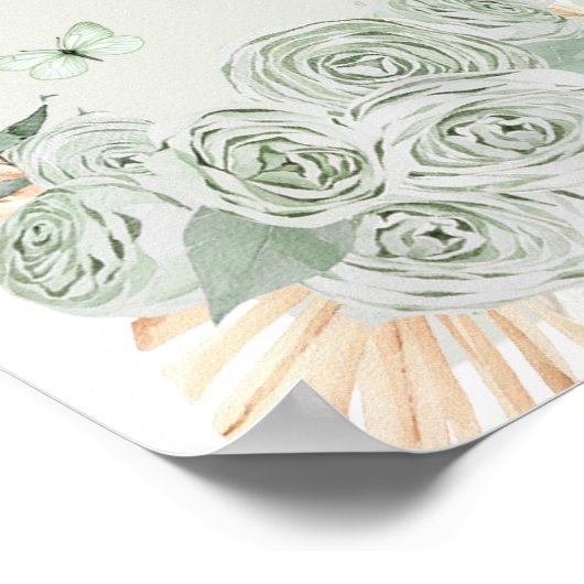 Boho Sage Green Floral Prinzessin 15 Años Willkomm Poster (Ecke)