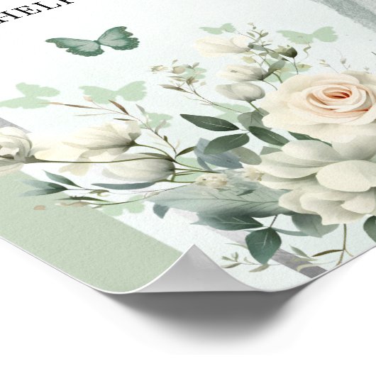 Boho Sage Green Floral Prinzessin Quinceañera Drin Poster (Ecke)