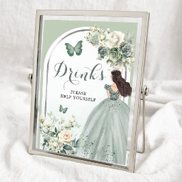 Boho Sage Green Floral Prinzessin Quinceañera Drin Poster