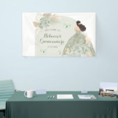 Boho Sage Green Floral Quinceañera Große Banner (Messeveranstaltung)
