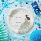 Boho Sage Green Floral Quinceañera Papierplatte Pappteller (Party)