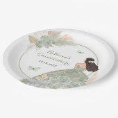Boho Sage Green Floral Quinceañera Papierplatte Pappteller (Schrägansicht)