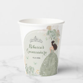 Boho Sage Green Floral Quinceañera Pappbecher