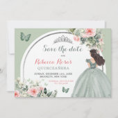 Boho Sage Green Floral Quinceañera Save the Date Einladung (Vorderseite)