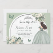 Boho Sage Green Floral Quinceañera Save the Date Einladung (Vorderseite)