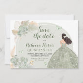 Boho Sage Green Floral Quinceañera Save the Date Einladung (Vorderseite)