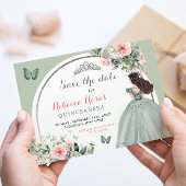 Boho Sage Green Floral Quinceañera Save the Date Einladung
