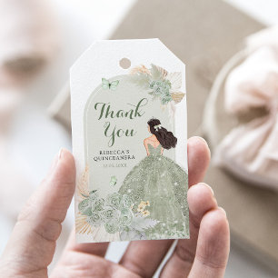 Boho Sage Green Floral Quinceañera Vielen Dank Geschenkanhänger