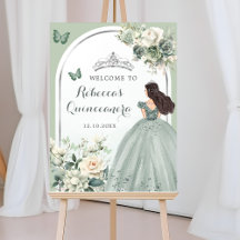 Boho Sage Green Floral Quinceañera Welcome