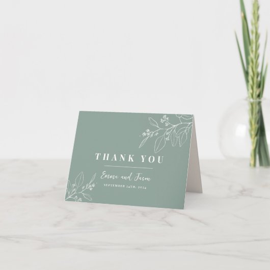 Boho Sage Green Floral Wedding Danke Karte (Vorderseite)