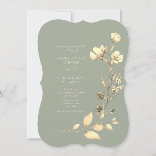 Boho Sage Green Floral Wedding Einladung (Vorderseite)