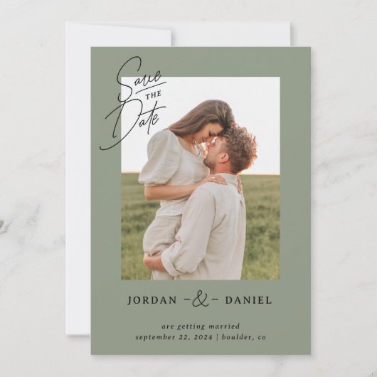 Boho Sage Green Foto Save the Date-Karte Save The Date (Vorderseite)