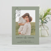 Boho Sage Green Foto Save the Date-Karte Save The Date (Stehend Vorderseite)