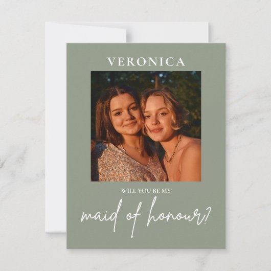 Boho Sage Green Foto Trauzeugin Vorschlag Card (Vorderseite)