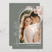Boho Sage Green Foto Wedding Save the Date (Vorne/Hinten)