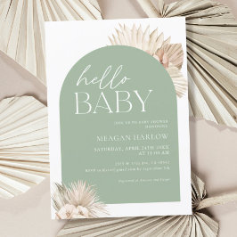 Boho Sage Green Hello Baby Dusche Einladung